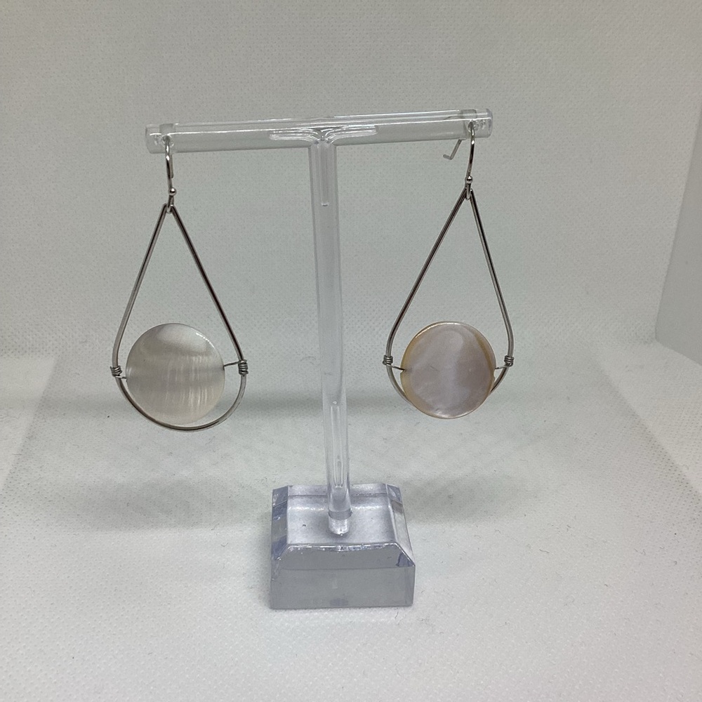 Silver Tone Sea Shell Dangle Earrings for pierced ears